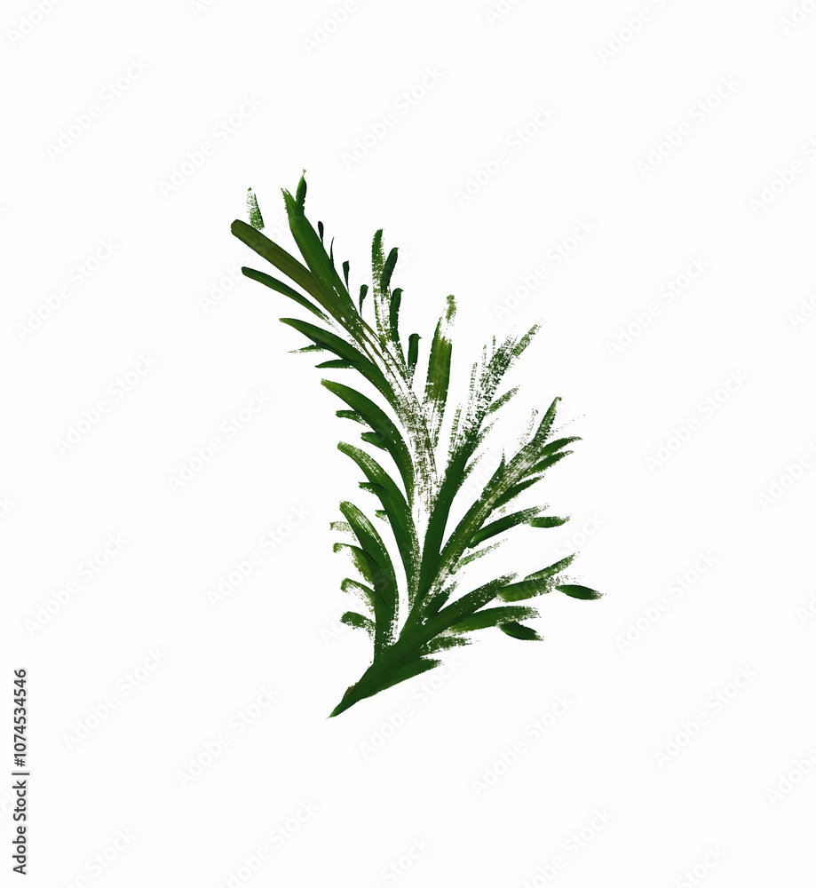Fototapeta premium Watercolor green twig isolated on white background. Artistic Creations. Hand-drawn graphics of branch. Design Element