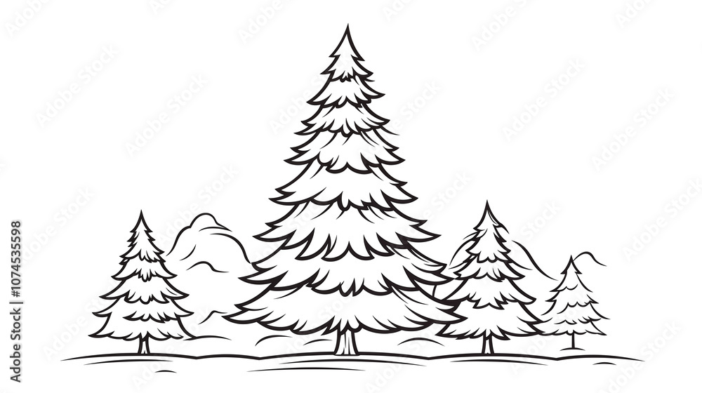 Fototapeta premium Christmas tree. New Year's and Christmas designs drawn on white background