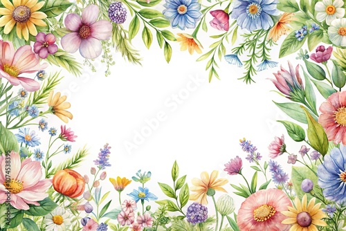 Watercolor Floral Border Wedding Illustration, Summer Greeting Card Design