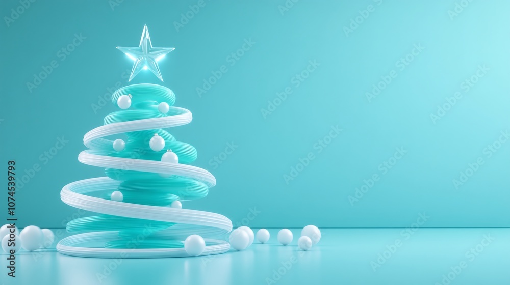 Artistic and Modern Christmas Tree with a Bright Blue Background, Featuring Simple Shapes, a Star on Top, and Whimsical Decorations for Holiday Celebrations Artistic and Modern Christmas Tree with a Bright Blue Background, Featuring Simple Shapes, a Star on Top, and Whimsical Decorations for Holiday Celebrations