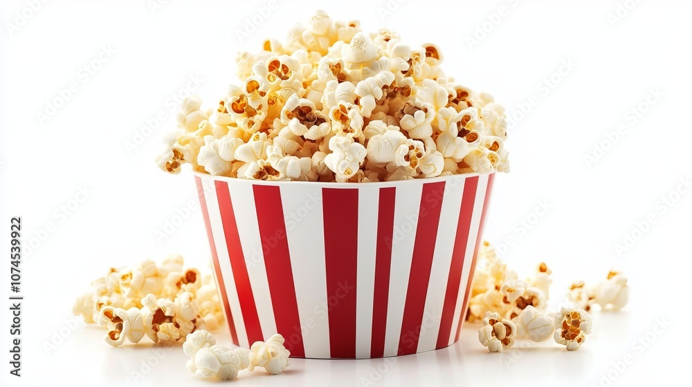 Popcorn bucket with red and white stripes on a white background Popcorn bucket with red and white stripes on a white background