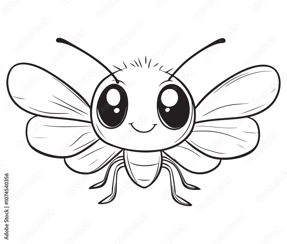 Fototapeta premium Bee cartoon character, Firefly outline icon
