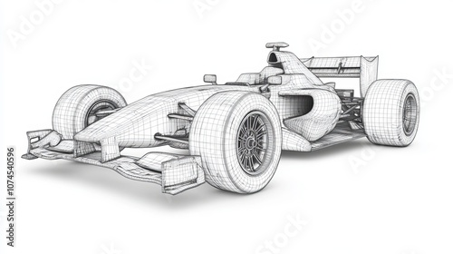 Racing car wireframe model vector rendering in 3D