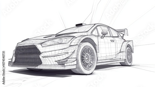Rally and drift car wireframe vector isolated on a background with 3D rendering