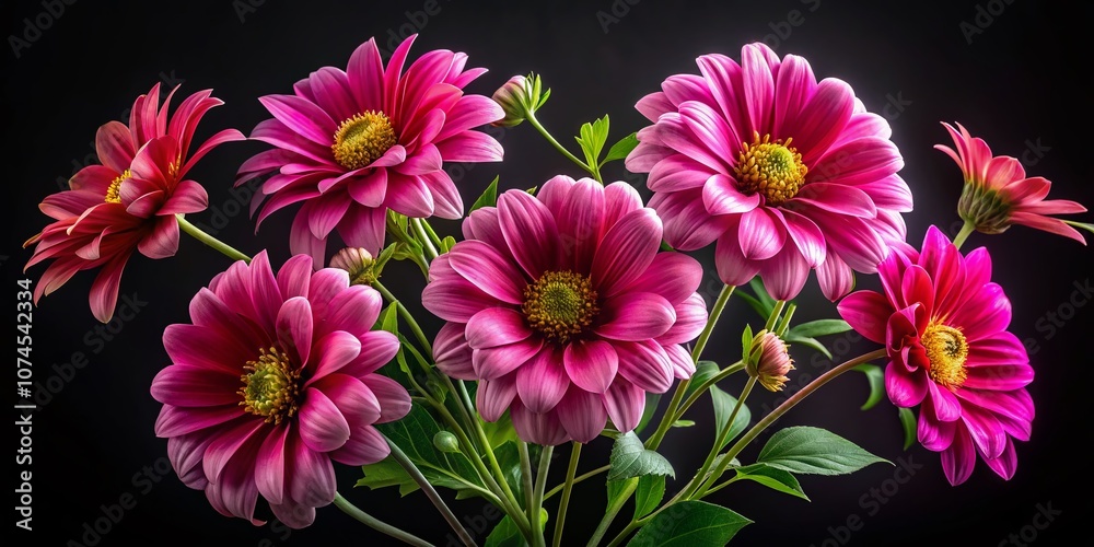 Obraz premium Stunning Candid Photography of Delicate Pink Wildflowers Set Against a Rich Black Background, Celebrating Nature's Beauty and Contrast in Stunning Detail