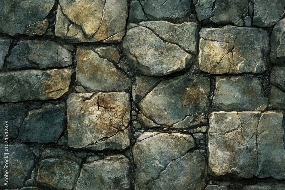 Fototapeta premium A Close-up of a Weathered Stone Wall with Irregular Shapes