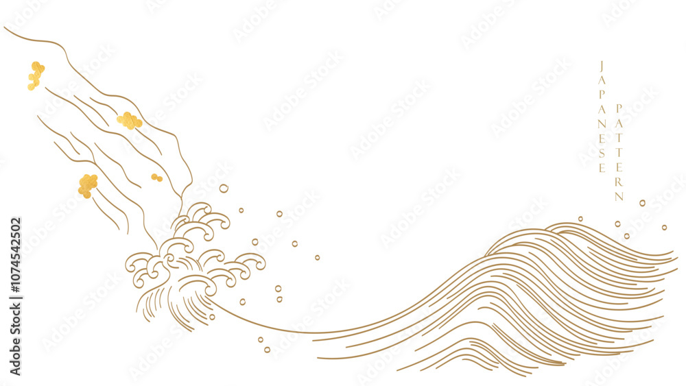 Abstract landscape with Japanese wave pattern vector. Nature art background with Chinese wave and cloud template in oriental style. Abstract landscape with Japanese wave pattern vector. Nature art background with Chinese wave and cloud template in oriental style.