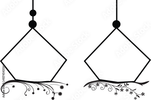 Collection of geometric vector floral frames. Oval, triangle, square Borders decorated with hand drawn delicate flowers, branches, leaves, blossom. illustration for web, text box, social media