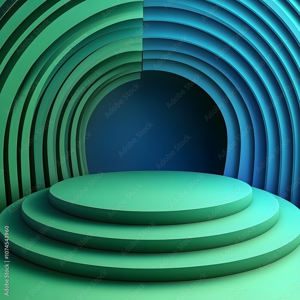 Obraz premium 3d rendering of mind green and blue abstract geometric background. Scene for advertising, technology, showcase, banner, game, sport, cosmetic, business, metaverse. Sci-Fi Illustration. Product displa