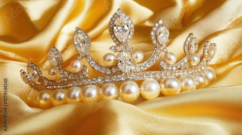 Elegant Crown on Luxurious Yellow Fabric