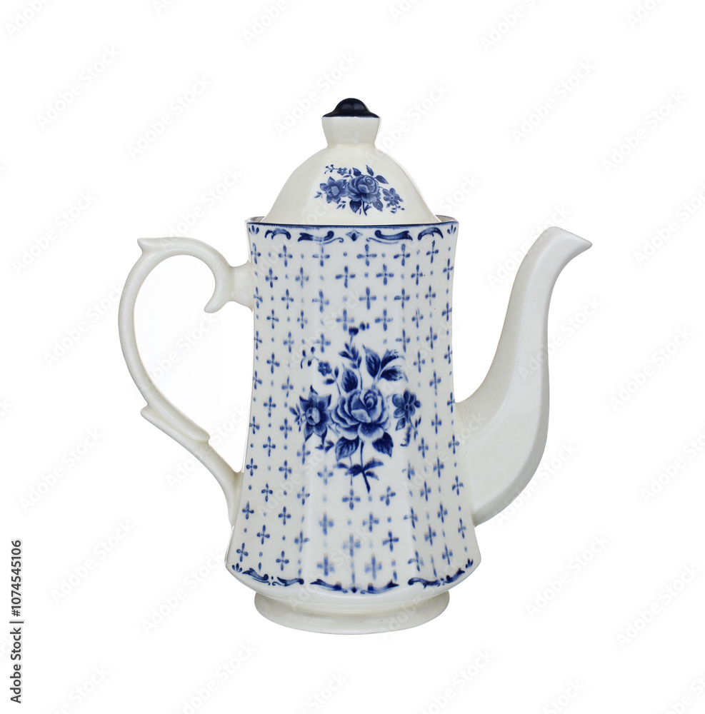 Fototapeta premium antique hand-painted ceramic teapot isolated on white background