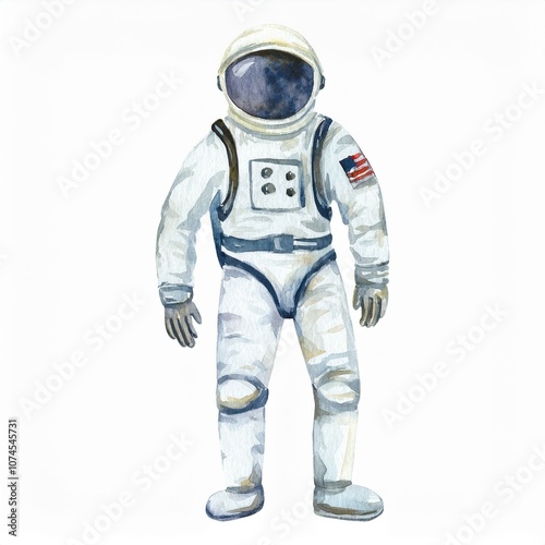 astronaut watercolor hand drawn isolated on white