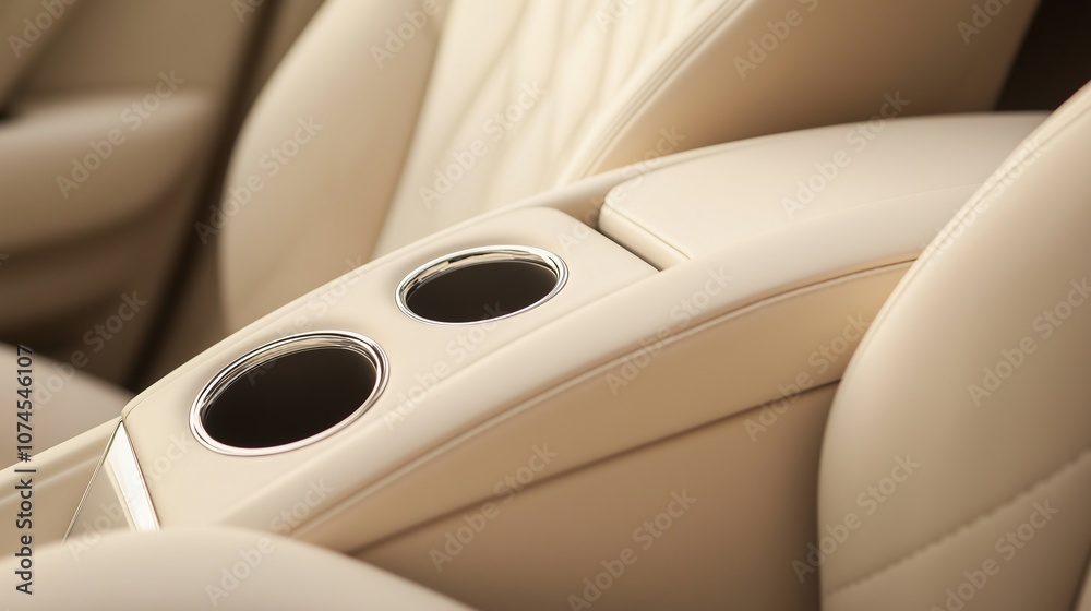 Beige leather car seats with center console and cup holders Beige leather car seats with center console and cup holders