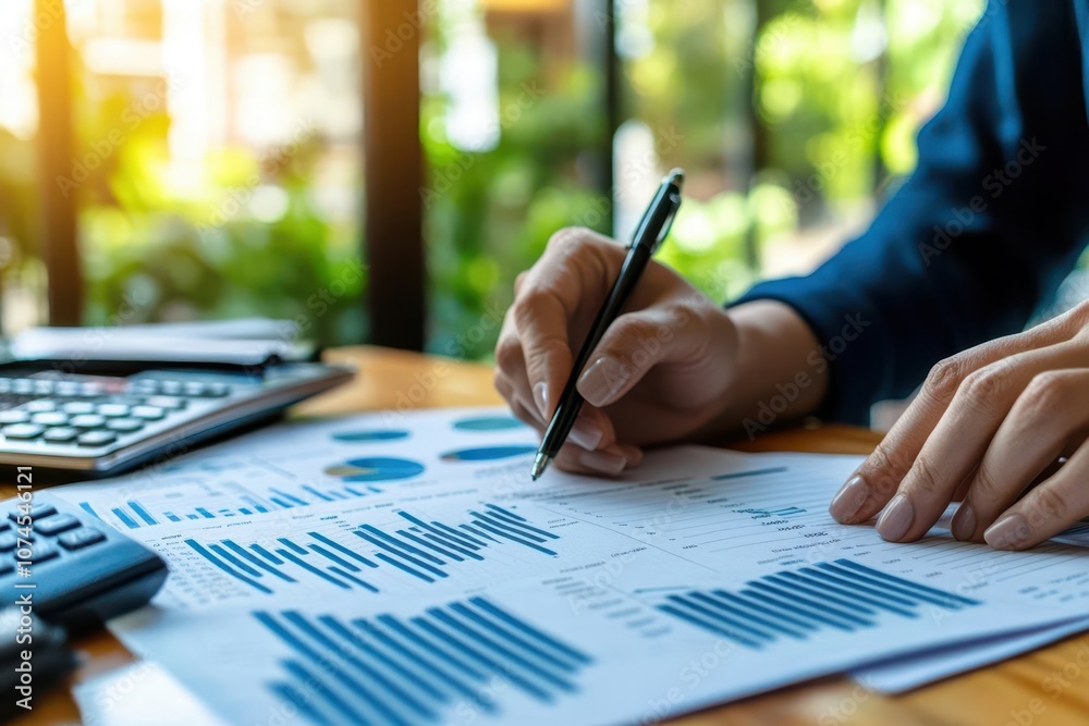 Professional reviewing financial documents with cost efficiency metrics, intense focus, photorealistic clarity Professional reviewing financial documents with cost efficiency metrics, intense focus, photorealistic clarity