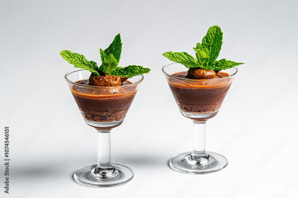 Fototapeta premium Deliciously layered organic ganache served in elegant small dessert glasses for a gourmet treat.