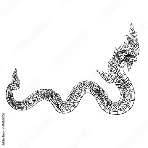 Thai Traditional tattoo design.The Naga is king of snake and Thai dragon live in Himmapan