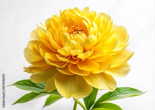 Stunning Panoramic Shot of a Vibrant Yellow Peony Isolated on a Pure White Background Showcasing Its Delicate Petals and Intricate Details for Floral Decor and Design Purposes