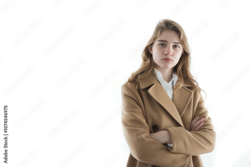 A person wearing a coat stands with their arms crossed, looking confident A person wearing a coat stands with their arms crossed, looking confident