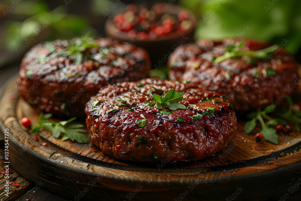 Raw Ground beef meat Burger steak cutlets on wooden background Raw Ground beef meat Burger steak cutlets on wooden background