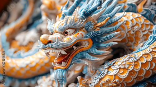 Close-up of a Colorful Dragon Statue