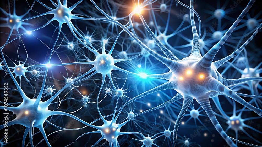 Stunning White Neuron Network Illustration on Dark Background with Copy Space for Scientific and Educational Use, Ideal for Articles on Neural Networks and Brain Functionality Stunning White Neuron Network Illustration on Dark Background with Copy Space for Scientific and Educational Use, Ideal for Articles on Neural Networks and Brain Functionality