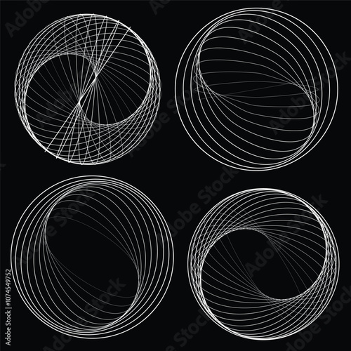 Lines in Circle Form . Rotate rounded shape Vector Illustration .Rotating circles form a ring.Rotating design element . Various circle lines forming round frame . Abstract Geometric line art .