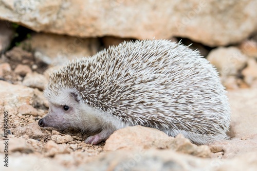 An Algerian Hedgehog, or North African Hedgehog, Atelerix algirus, shot in the countryside of Malta. photo