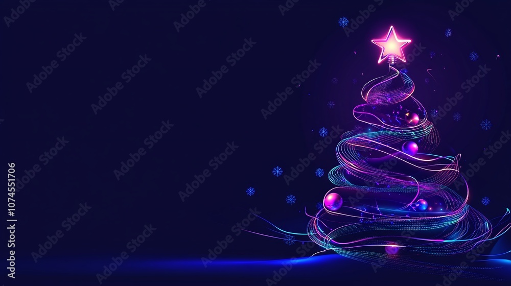 Vibrant Christmas Tree with Illuminating Star and Colorful Ornaments set Against a Dark Background, Perfect for Holiday Celebrations and Decorations Vibrant Christmas Tree with Illuminating Star and Colorful Ornaments set Against a Dark Background, Perfect for Holiday Celebrations and Decorations
