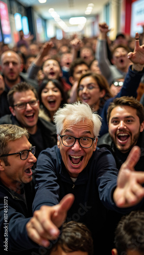 Frenzied Crowd Rushes Store Entrance: Black Friday Shopping Chaos Captured for Retail Marketing