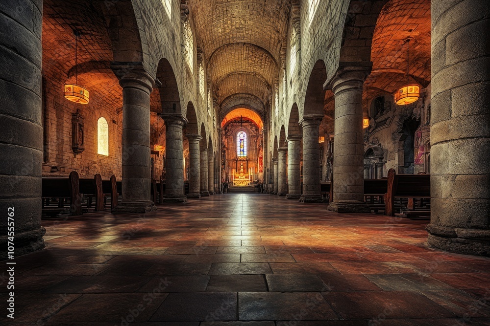 A picture of a church with ornate columns and a beautiful stained glass window A picture of a church with ornate columns and a beautiful stained glass window