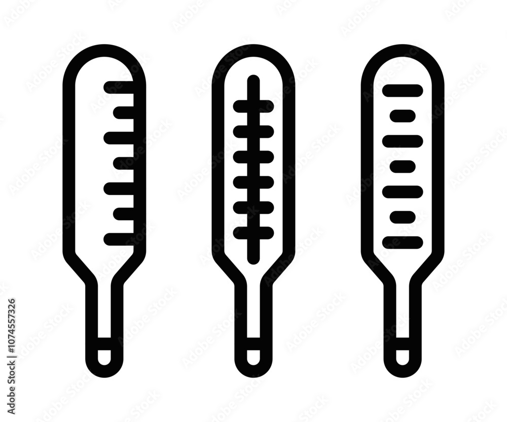 Set of thermometers in different styles, vector illustration. Editable stroke. Set of thermometers in different styles, vector illustration. Editable stroke.