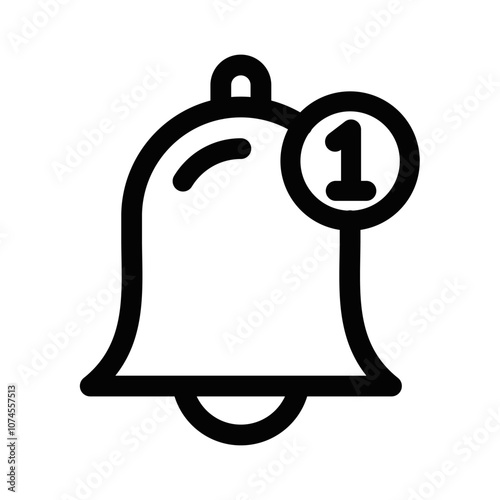 Outline icon of a notification bell with badge for alerts. Editable stroke.