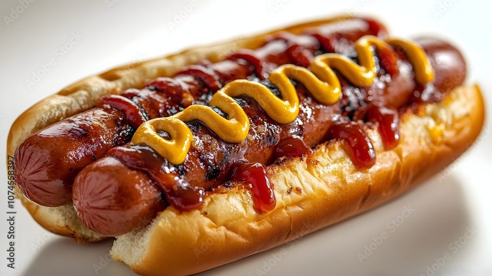Grilled hot dog with vibrant yellow mustard,tangy ketchup,and tangy-sweet relish,all nestled in a soft,toasted bun. This classic fast food favorite is a savory. Grilled hot dog with vibrant yellow mustard,tangy ketchup,and tangy-sweet relish,all nestled in a soft,toasted bun. This classic fast food favorite is a savory.