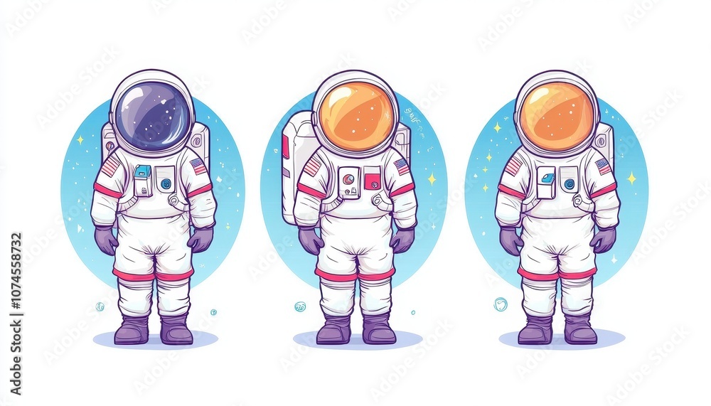 Obraz premium Explore the whimsical world of cartoon flat design featuring astronaut characters in space text book illustrations