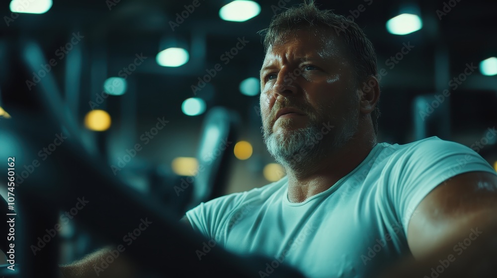 An intense depiction of a bearded man working out in an urban gym environment, capturing the essence of perseverance and physical fitness in a contemporary setting. An intense depiction of a bearded man working out in an urban gym environment, capturing the essence of perseverance and physical fitness in a contemporary setting.