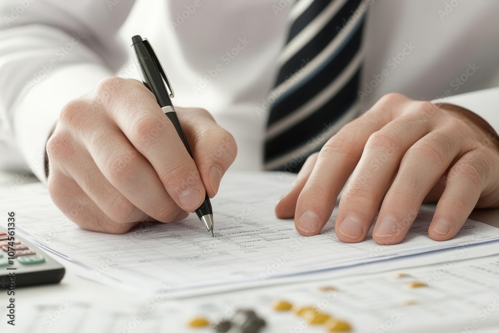 Executive examining budget sheets with cost-saving insights, corporate strategy, photorealistic clarity Executive examining budget sheets with cost-saving insights, corporate strategy, photorealistic clarity