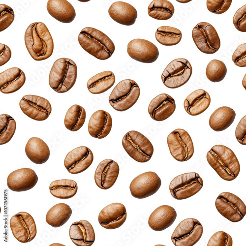 Seamless pattern of coffee beans with realistic texture and rich brown tones, isolated on white background. PNG