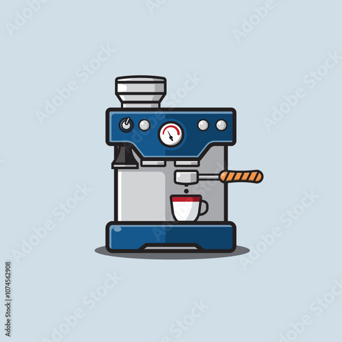 Cute coffee maker vector in a minimalist style, with bold lines, vibrant colors, and an adorable design