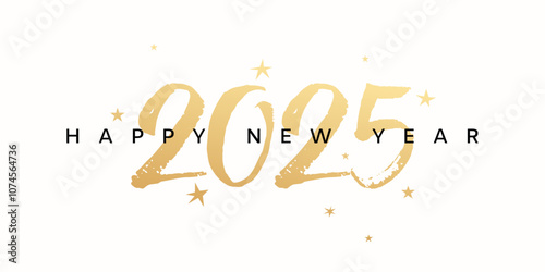 Happy New Year 2025 gold vector numbers and stars