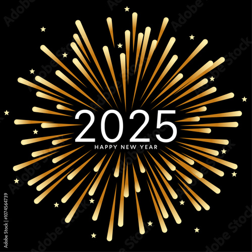 2025 gold fireworks poster on black background