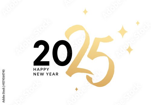 2025 gold logo with sparkles, New Year vector numbers