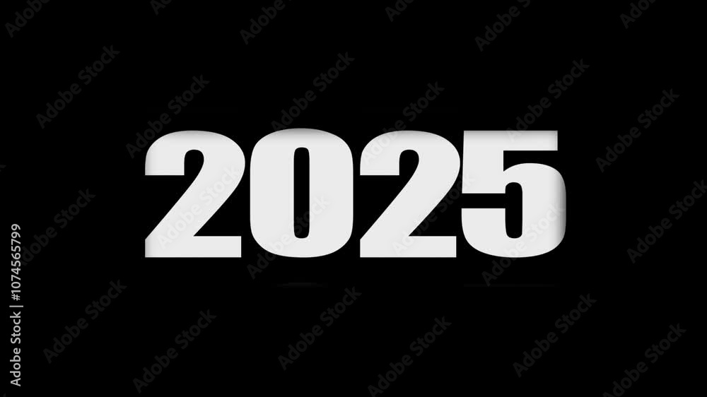 White text 2025 counting animation, 2025 text animation scrolling up and down