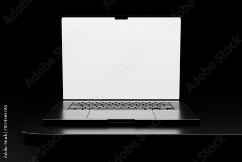 black laptop in dark theme. Blank white screen laptop mockup