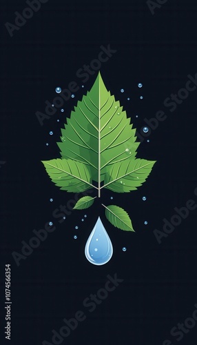 Create a stunning cartoon flat design book featuring text and nature themes with water droplets on leaves photo