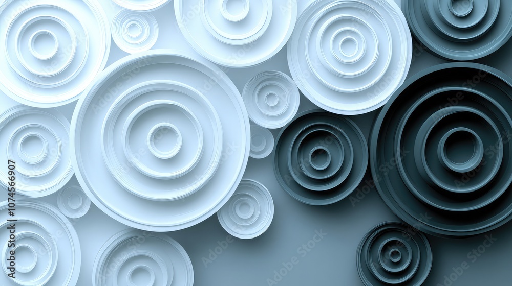 Abstract modern design featuring circular shapes and gradients of white, gray, and black creating a visually striking and harmonious composition for creative projects Abstract modern design featuring circular shapes and gradients of white, gray, and black creating a visually striking and harmonious composition for creative projects