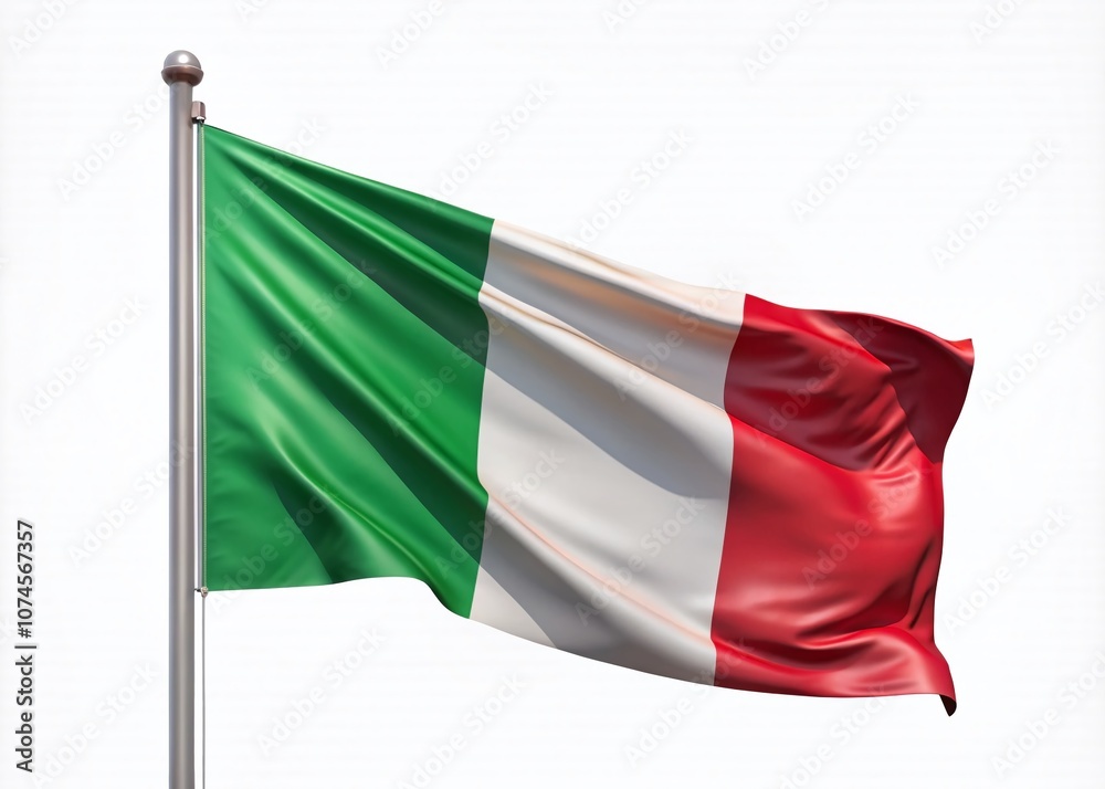 Vibrant Italian Flag Waving in the Breeze Against a Clear Background, Perfect for Fashion and Cultural Themes in Photography Projects Vibrant Italian Flag Waving in the Breeze Against a Clear Background, Perfect for Fashion and Cultural Themes in Photography Projects