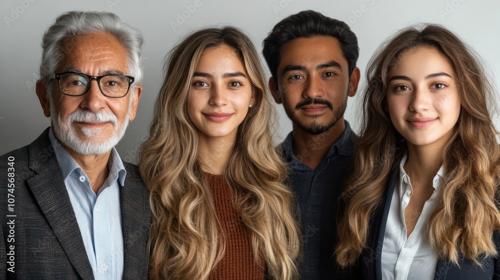 Business group from Argentina, mixed ages, youth and seniors, professional attire, isolated, white background Business group from Argentina, mixed ages, youth and seniors, professional attire, isolated, white background