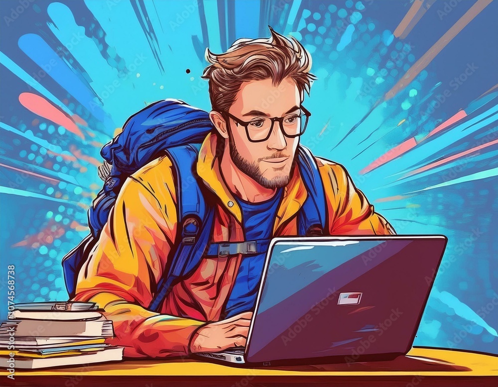 backpacker digital nomad remote work business on laptop backpacker digital nomad remote work business on laptop