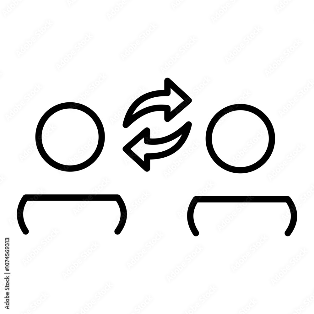 Abstract exchanging icon with two curved arrows forming a loop, representing concepts of trade, transfer, and change, isolated on a clean white background for versatility. Abstract exchanging icon with two curved arrows forming a loop, representing concepts of trade, transfer, and change, isolated on a clean white background for versatility.