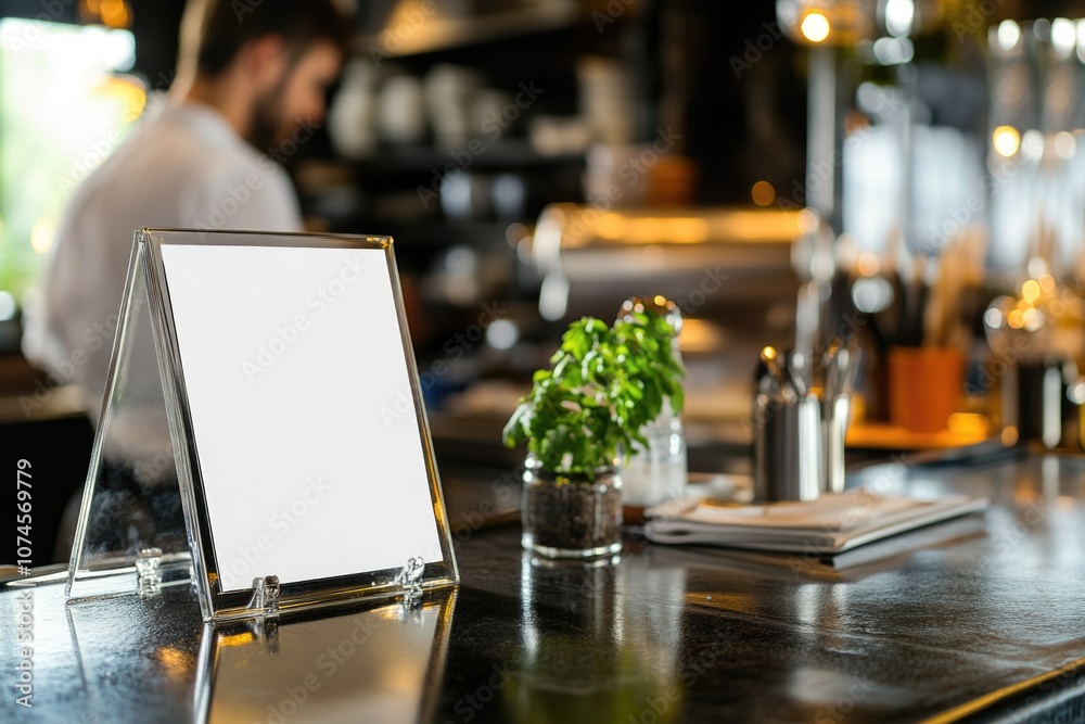 A restaurant counter with a sign featuring menu options and pricing information A restaurant counter with a sign featuring menu options and pricing information
